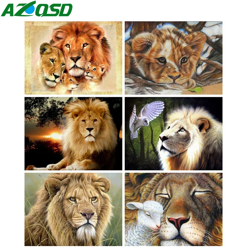 

AZQSD Kits Diamond Painting Lion Cross Stitch 5D DIY Needlework Full Square Drill Diamond Embroidery Mosaic Animal Home Decor