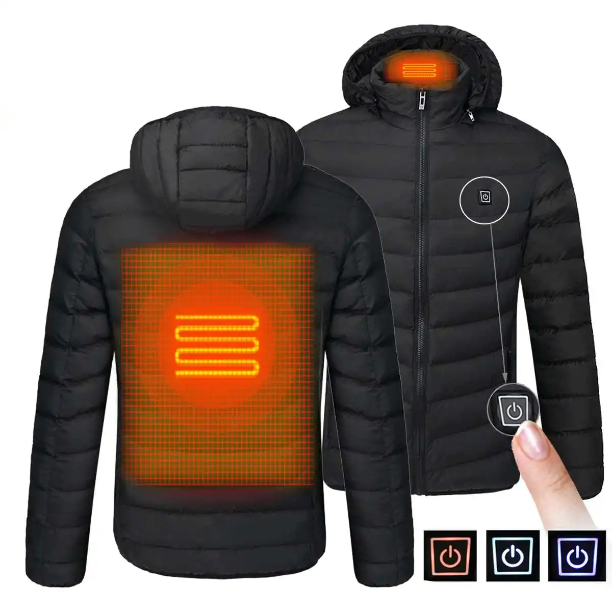 

Electric Heating Cotton Coat Men Women USB Charging Heated Jacket with Removable Hood for Walking Camping Ice Fishing Skiing