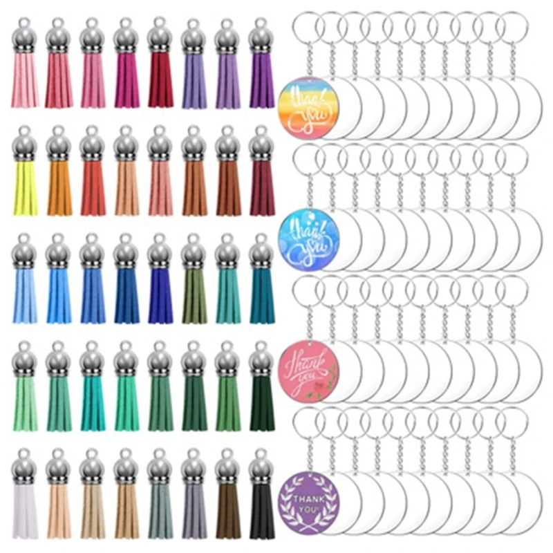 

1 Set Colorful Tassel Pendants Acrylic Keychain Blanks Transparent Round Discs Circles DIY Crafts Jewelry Accessories
