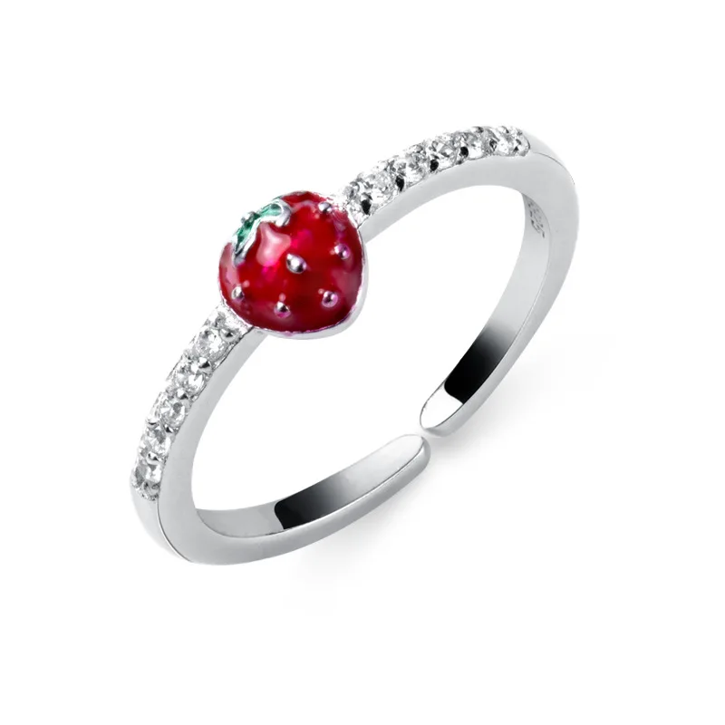 Trustdavis Genuine 925 Sterling Silver Sweet Fruit Strawberry Opening Finger Ring For Women Girls Jewelry Gift DT60 | Украшения и
