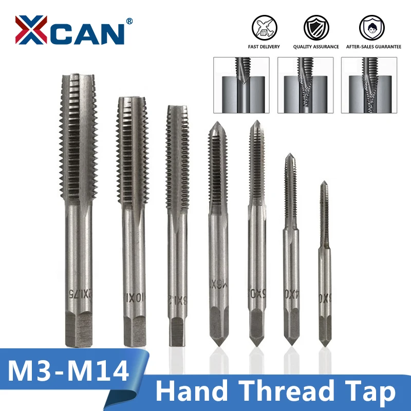XCAN 1 шт. M3/M4/M5/M6/M7/M8/M10/M12/M14 Метчик с правой резьбой HSS метрический ручной кран Прямой