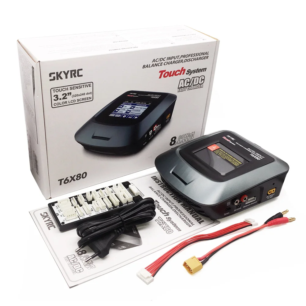 SKYRC T6X80 80W 8A AC/DC LCD Touch Screen Professional Battery Balance Charger Discharger For LiPo/LiFe/Lilon
