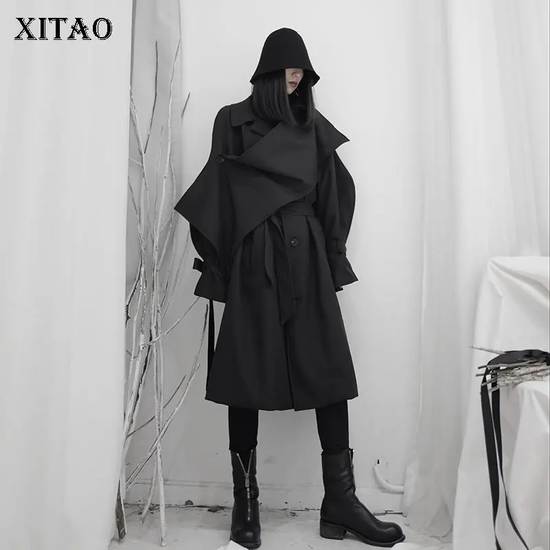 XITAO Тренч с неровным бантиком модная новинка 2019 зимнее черное длинное винтажное