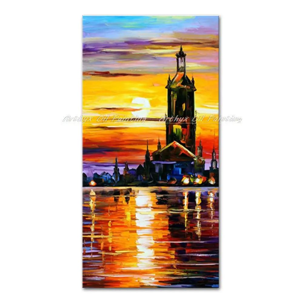 Arthyx ручная роспись абстрактный нож морской город картины маслом на холсте