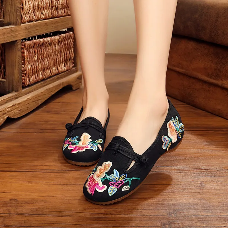 Veowalk Flower Embroidered Women Canvas Ballet Flats Ladies Slip on Comfortable Denim Cotton Shoes No-skid Bottom Ballerine | Обувь