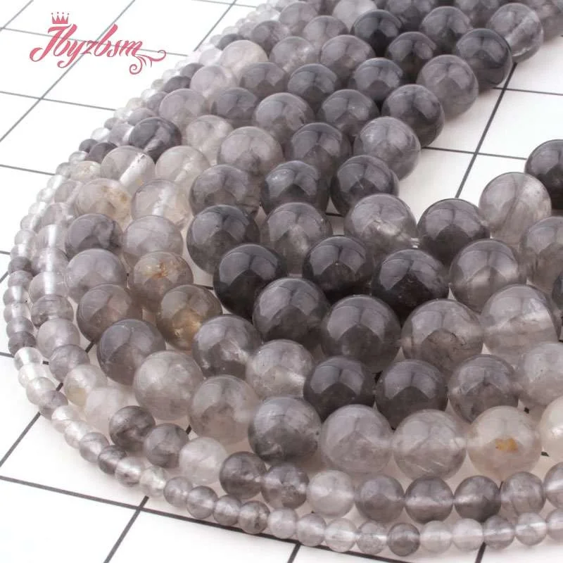 4 6 8 10 12mm Round Smooth Cloudy Quartz Crystal Natural Stone Beads or DIY Necklace Bracelets Jewelry Making 15&quot Free Shipping |