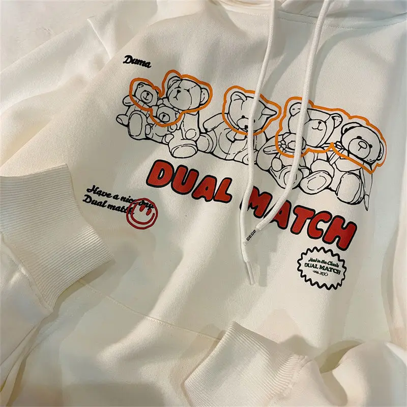 

Женская толстовка с длинным рукавом, винтажная Свободная Повседневная Уличная одежда в американском стиле с надписью и забавным медведем, ...