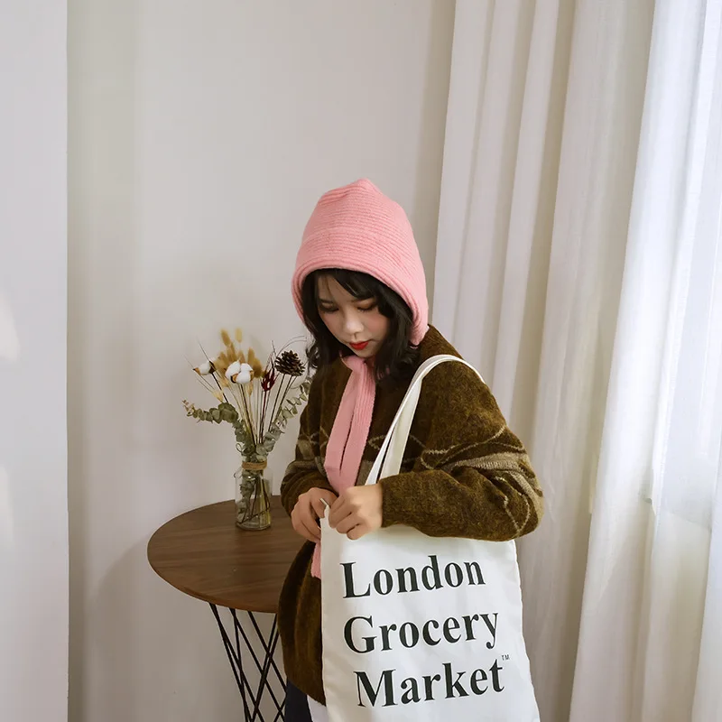 Wolf Grandmother Retro Knitted Wool Women's Casual Solid Color Thermal Earmuff Ushanka Bucket Hat Beanie Rotkappchen |