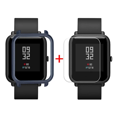 Темно-синий Защитный чехол-накладка для Huami Amazfit Bip Younth Watch с защитной пленкой для экрана, тонкая красочная рамка, корпус из поликарбоната, идеально подходит для S30 - Цвет: Темно-синий