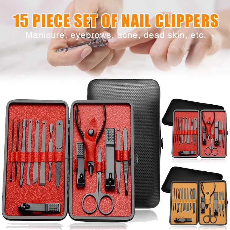 

Hig Manicure Pedicure Set Nail Clippers 15pcs Stainless Steel Manicure Kit Tools for Nail Cutter Kits with Portable Case