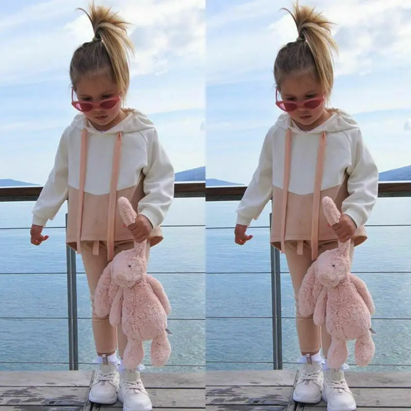 Одежда для маленьких девочек 2 предмета хлопковые свободные топы с капюшоном и