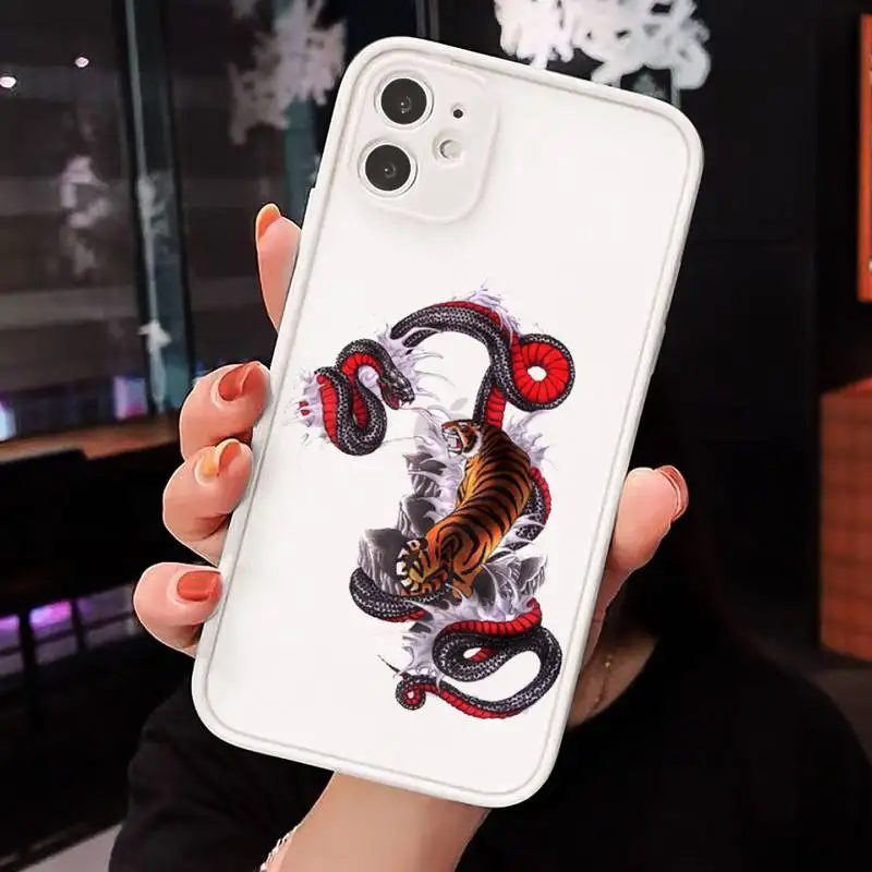 

Ilustracin De Serpiente Tigre Phone Cases Matte Transparent for iPhone 7 8 11 12 s mini pro X XS XR MAX Plus cover funda