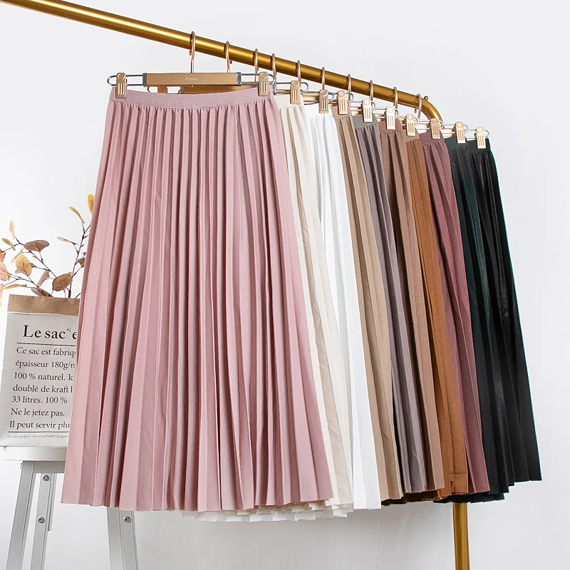 

Women Vintage New Fashion Skirt Elastic High Waist Pleated Leisure Retro Skirt Female Streetwear Luxury Faldas Clothes 2021