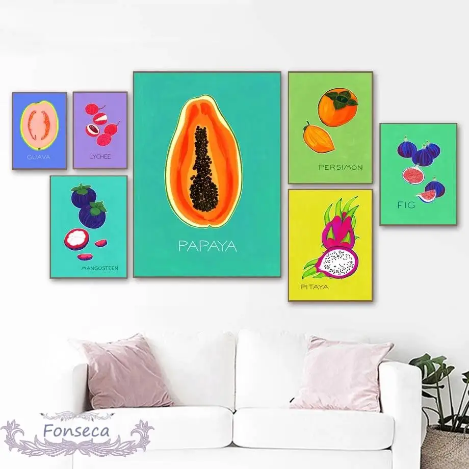 Мультяшная красочная акварельная картина на холсте с фруктами питая личи фиг