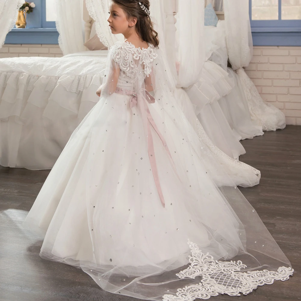 Фото Элегантное свадебное платье цвета слоновой кости с цветами для девочек без