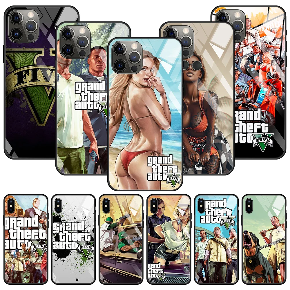 Grand Theft Auto GTA V стеклянный чехол для iPhone 13 14 12 11 pro max 7 8 6 6s Plus X XS Max XR 12mini чехол из закаленного стекла