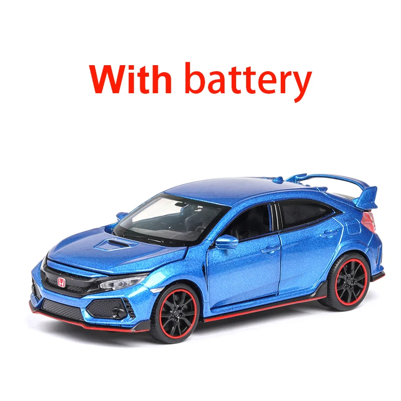 Blue-box-battery 1:32 Civic TYPE-R Diecasts машинки, игрушечный автомобиль, модель автомобиля со звуком, светильник, коллекция, игрушки для мальчиков, подарки для детей - Цвет: Blue-box-battery