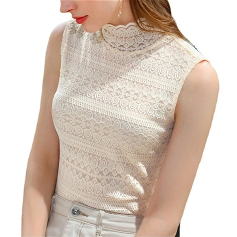 

Cacah Up Sexy Mesh Sleeveless T-shirt High Quality Cotton Lace T-shirt Ladies Sexy Vest Top Streetwear 2021 Summer Shirt