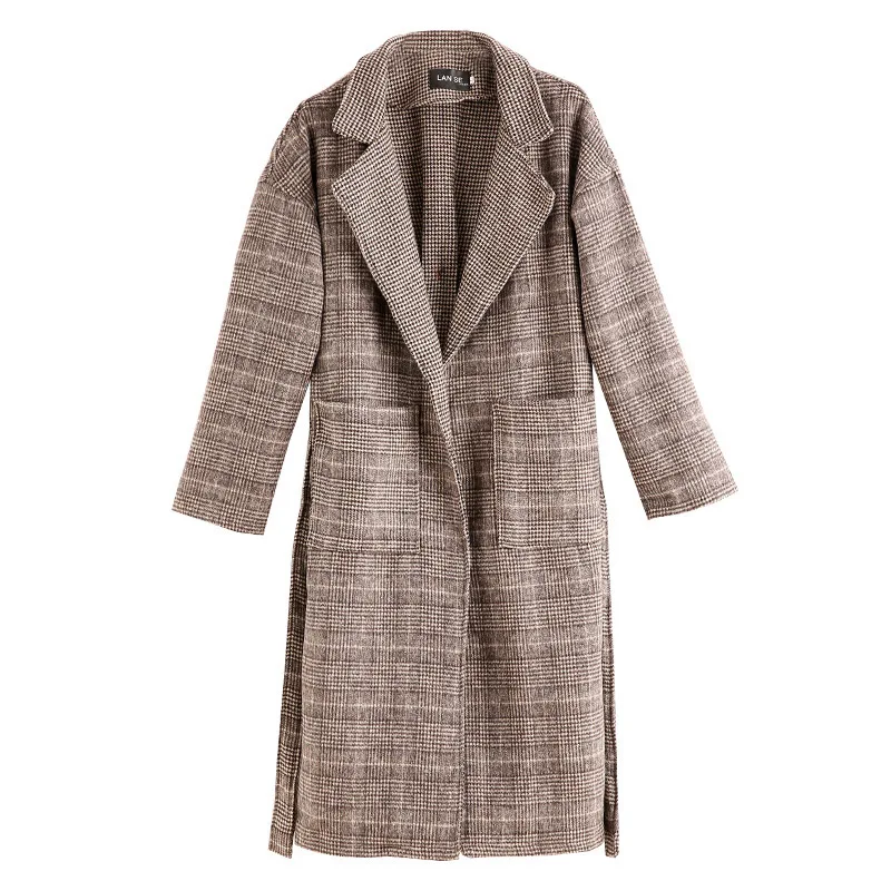 

Winter Wool Cashmere Coat Belt Women Warm Outerwear Ladies Plaid Trench Coats Elegant Female Office Wear Korean Fashion Clothing