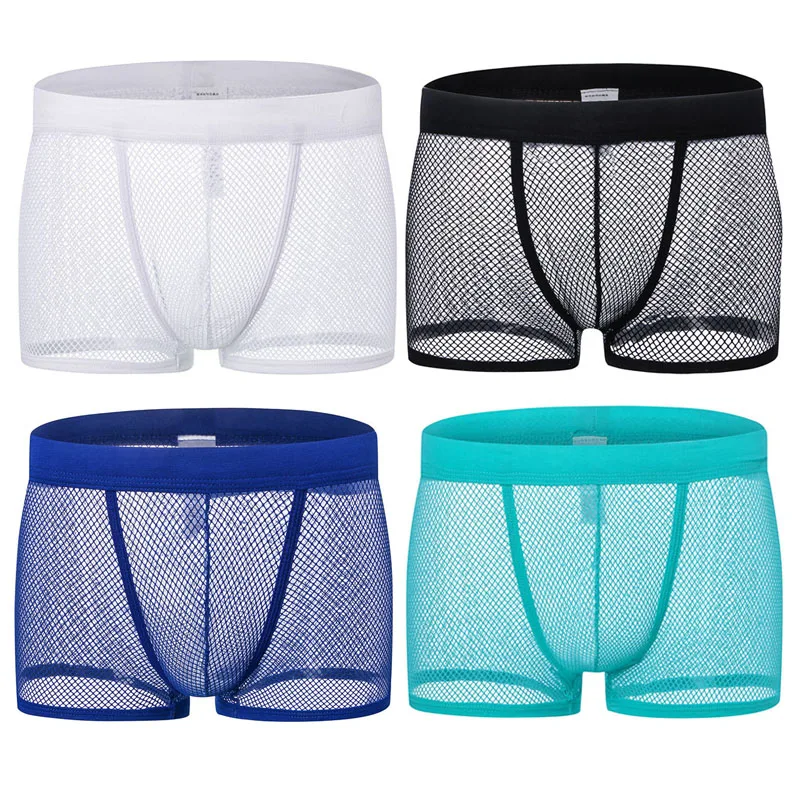 4 шт. сексуальные мужские трусы боксеры эластичное сексуальное Сетчатое нижнее