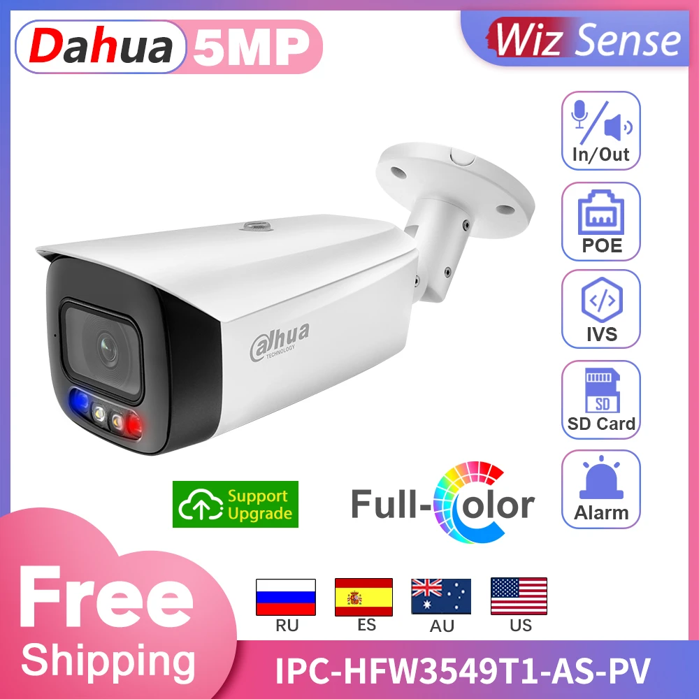 

Оригинальная IP-камера Dahua 5 МП, полноцветная WizSense IPC-HFW3549T1-AS-PV Kamera, внешняя световая сигнализация, встроенный микрофон, SD-карта