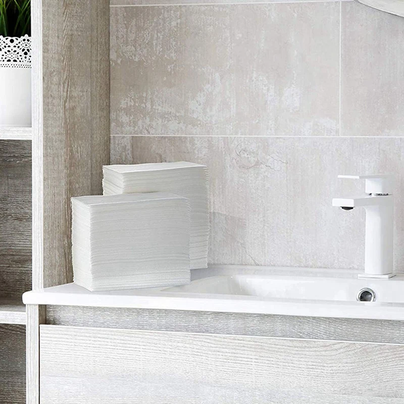 

100x Linen Feel Guest Towels Disposable Cloth Like Paper Hand Napkins Soft (White) & 1x Tissue Box Holder