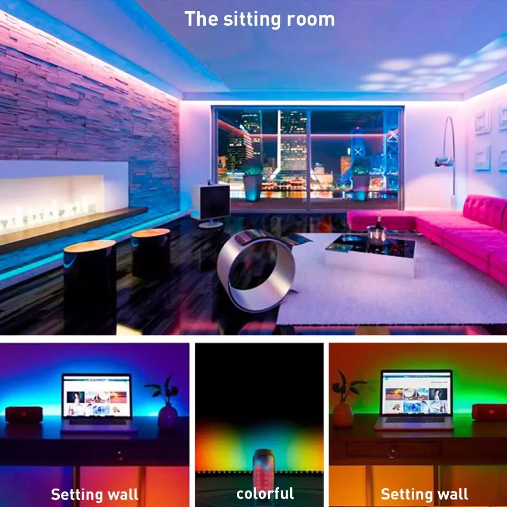 

Multifuntion LED 5050 RGB Strip Light 10M(32.8Ft) UL 12V Adapter Flexible Music Smart Tape Lights With Phone APP Controller