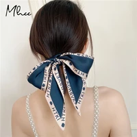womens small strip french retro style narrow long scarf 100x6cm silk tie letter print bag ribbon headband hair accessories
