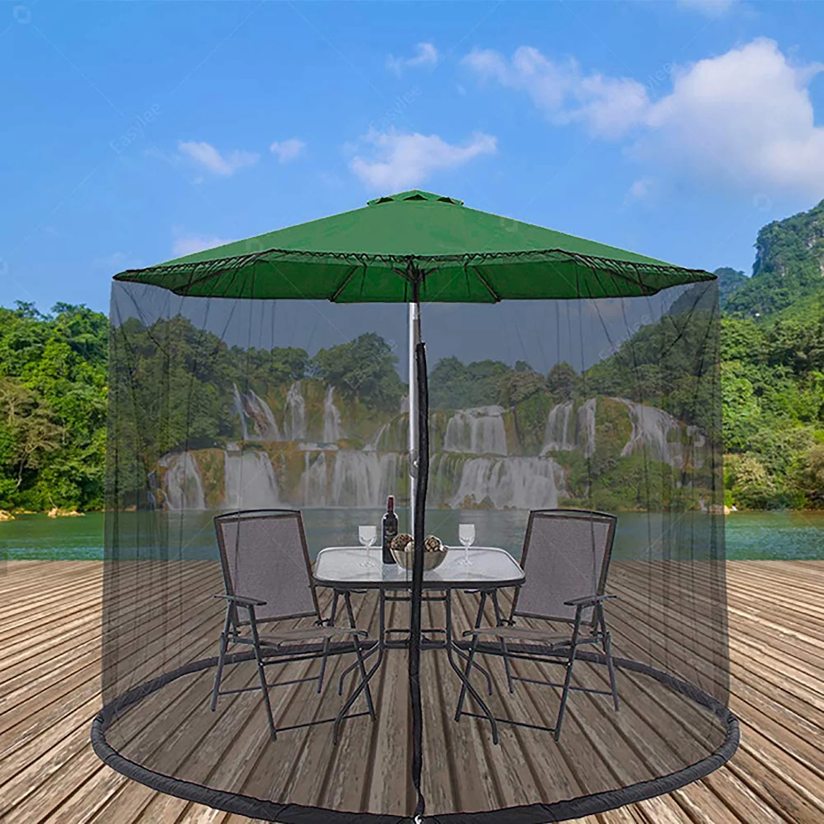 

Outdoor Circular Patio Umbrella Anti-mos-quito Net Mesh Screen With Zipper Patio Tables Camping Picnic Net Cover Sunshade Net