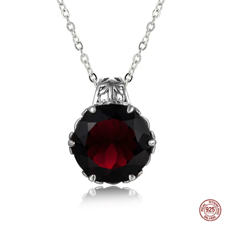 

100% 925 Sterling Silver Garnet Necklace Pendant Jewelry For Women Accessories Classic Vintage Anniversary Banquet Party Gift