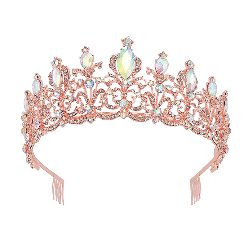 

Retro Crown Headband Colorful Rhinestone Bridal Hair Hoop with Comb Glittery Headdress Hair Accessories for Women LL@17