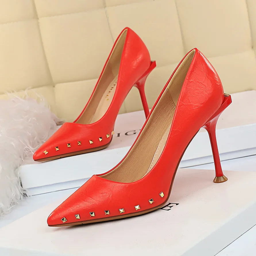 2020 женские офисные туфли лодочки с заклепками на высоком каблуке 10 см элегантные