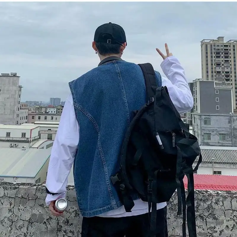 

M-XXL Autumn Spring Streetwear Men's Denim Vest Casual Jacket Sleeveless Jeans Vests Slim Fit Fashion Single Breasted Waistcoats