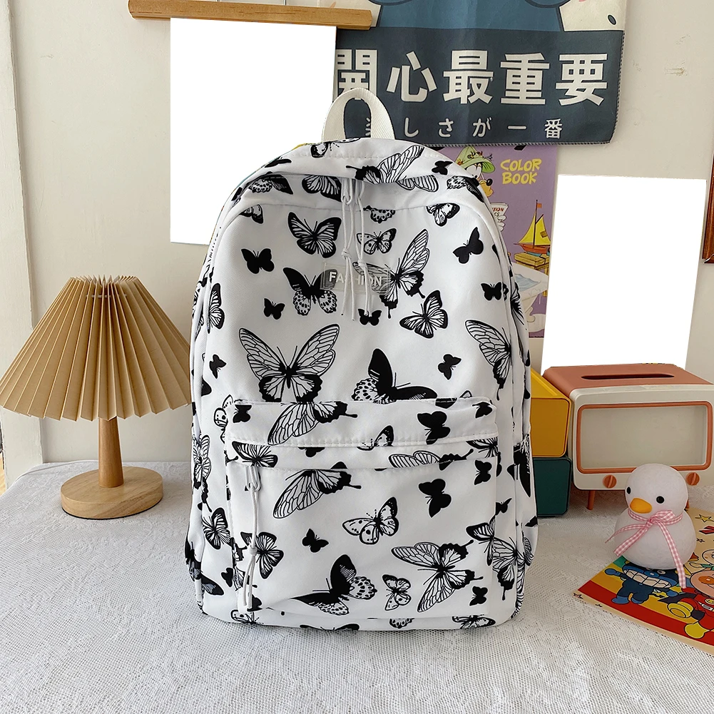

Fashion Women's Bag Preppy Style Butterfly Feather Dog Printing Backpack Casual Girls Handbags Large Capacity Knapsack Rucksacks