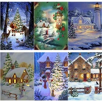 new 5d diy diamond painting cross stitch snow scene diamond embroidery full square round drill crafts home decor christmas gift