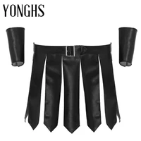 mens roman gladiator cosplay costume set pu leather panels design gladiator kilt underwear skirts with belt and wristbands