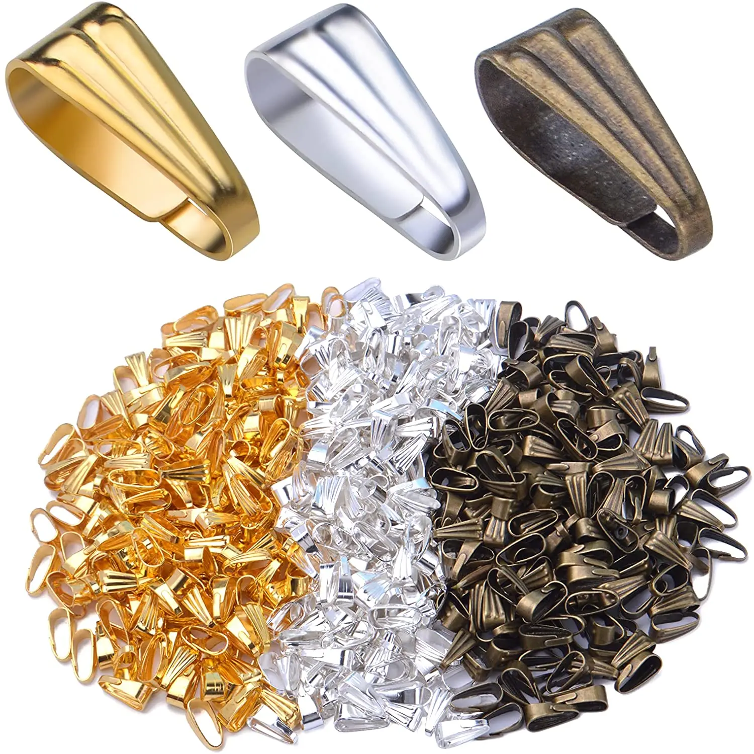 

600pcs Metal Pinch Clip Clasps Snap Bail Hook Pinch Pendant Necklace Clasps Dangles Connectors for DIY Jewelry Making, 3 Colors