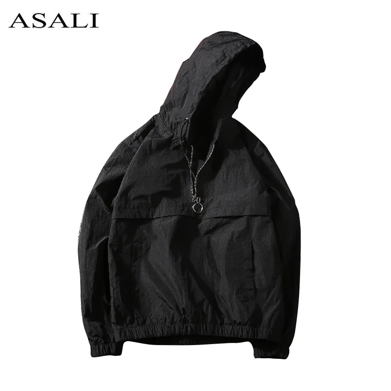 2021 весна ветровка мужская спортивная куртка мода тонкая на молнии с капюшоном В