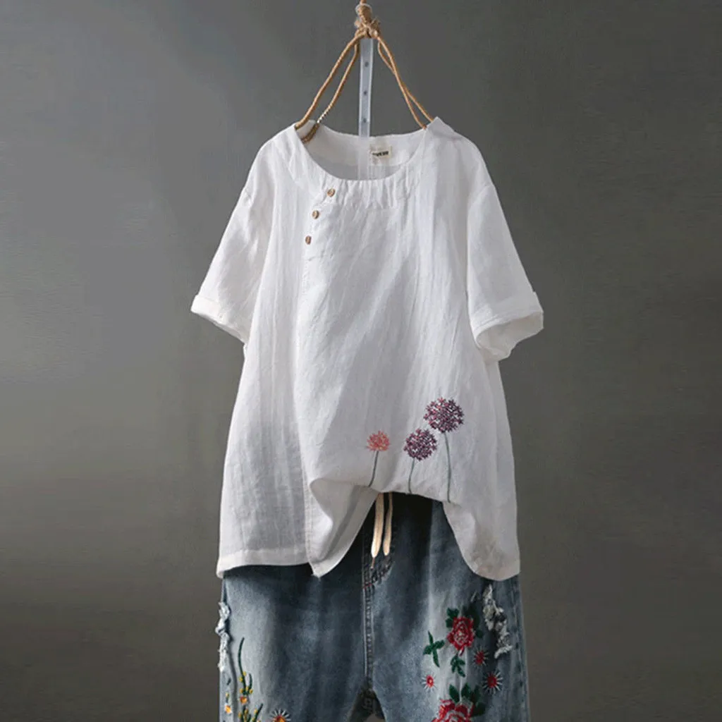 Белая рубашка 5XL женская одежда в стиле бохо Повседневная блузка из хлопка и льна