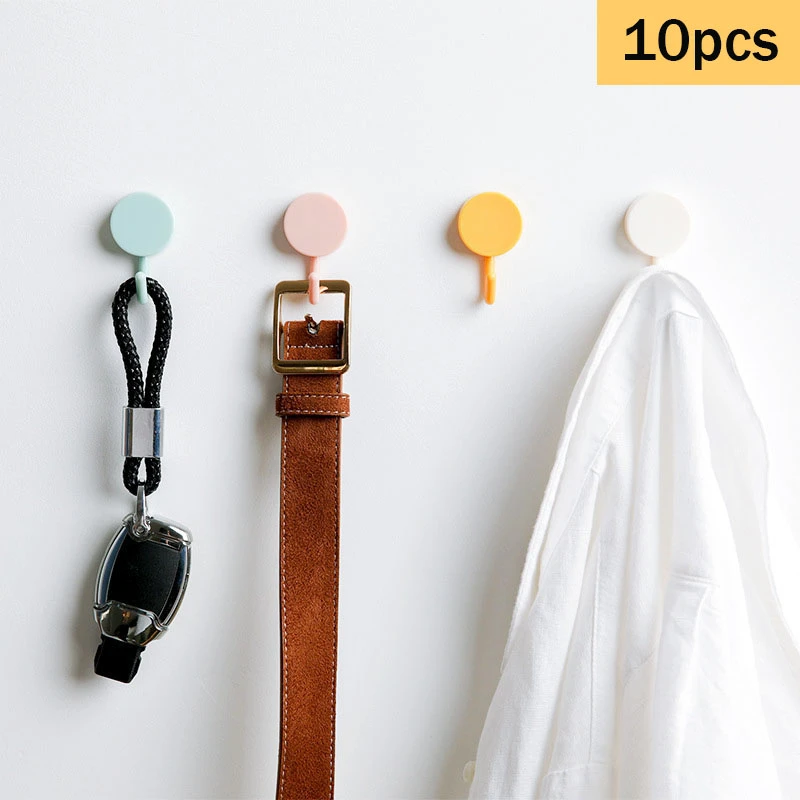 

10pcs/pack Hooks Free Punching Self Adhesive Wall Door Hook Kitchen Bathroom Towel Hanger Hooks Home Key Decorative Hook Holder