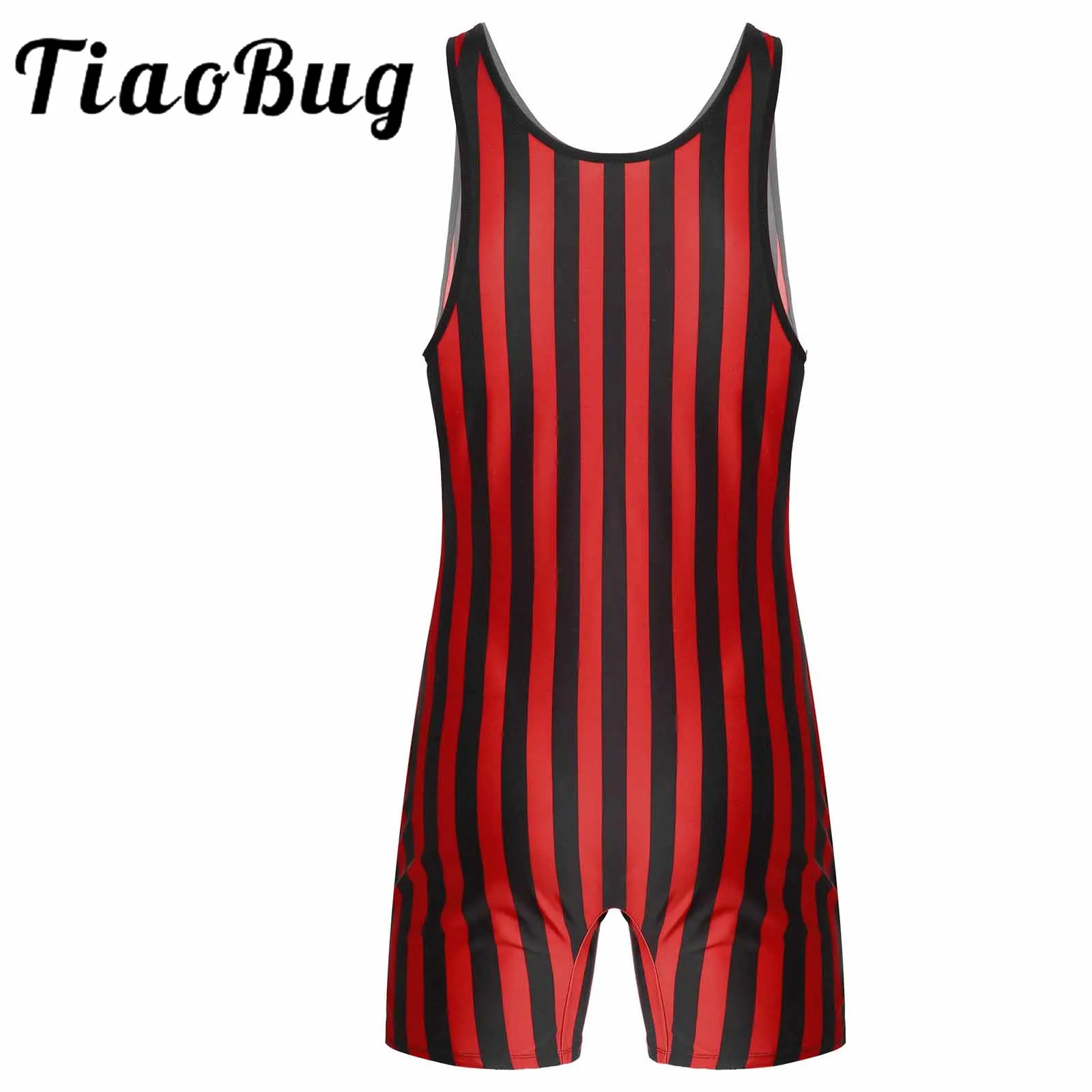 

Mens Striped Wrestling Singlet Bodysuit Weight Lifting Gymnastic Leotard Outfits Athletic Jumpsuit Stretchy Workout Fitness