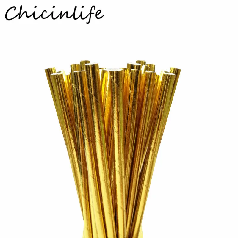

Chicinlife, 25 шт., золотые искусственные одноразовые столовые приборы, соломинки для напитков, украшения для свадьбы, помолвки, юбилея