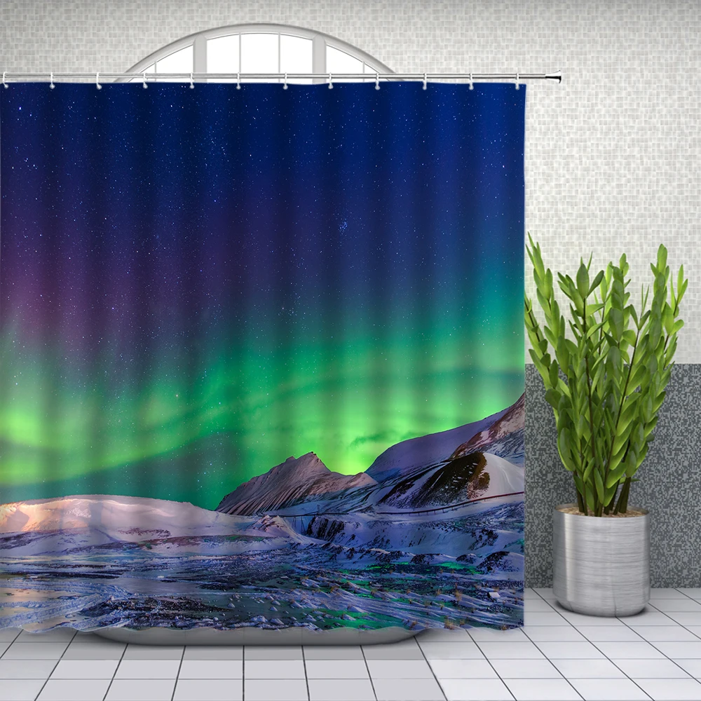 

Aurora Scenery Shower Curtains Arctic Iceberg Landscape Bathroom Decor Bath Waterproof Polyester Cloth Curtain Set Cheap