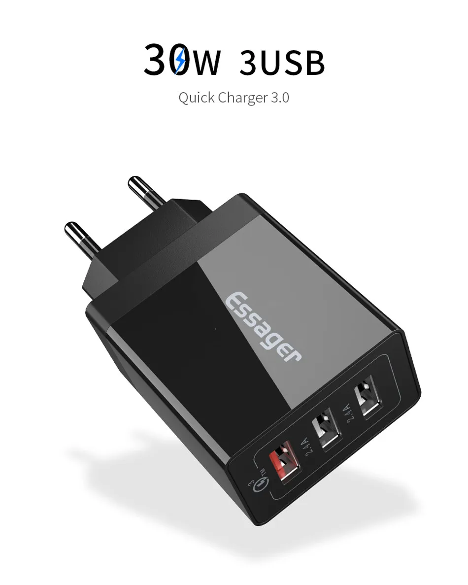 Essager 30 Вт Quick Charge 3,0 USB зарядное устройство QC3.0 QC быстрое зарядное устройство мульти разъем настенное зарядное устройство для мобильного телефона для iPhone samsung Xiaomi Mi