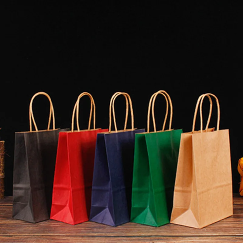 Персонализированный цветной пакет из крафт-бумаги с ручками праздничный