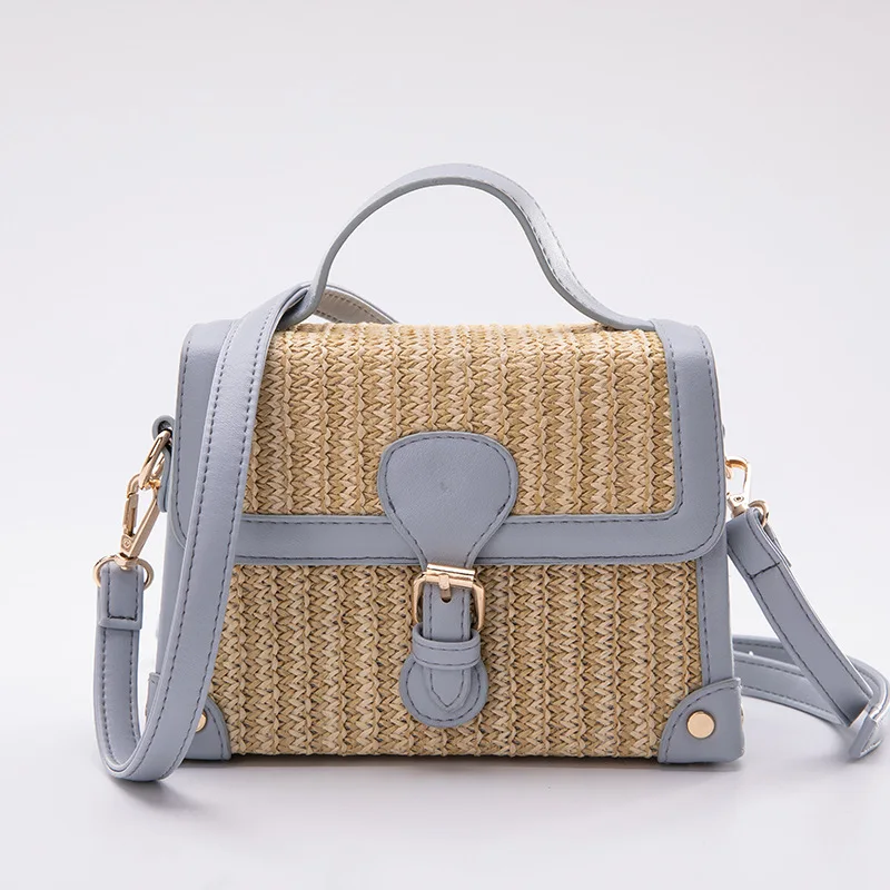 

Aaby 2021 New Style Straw Bag Women High Quality Crossbody Ladies Bag With PU Handle Long PU Strap Saddle Panelled Bag