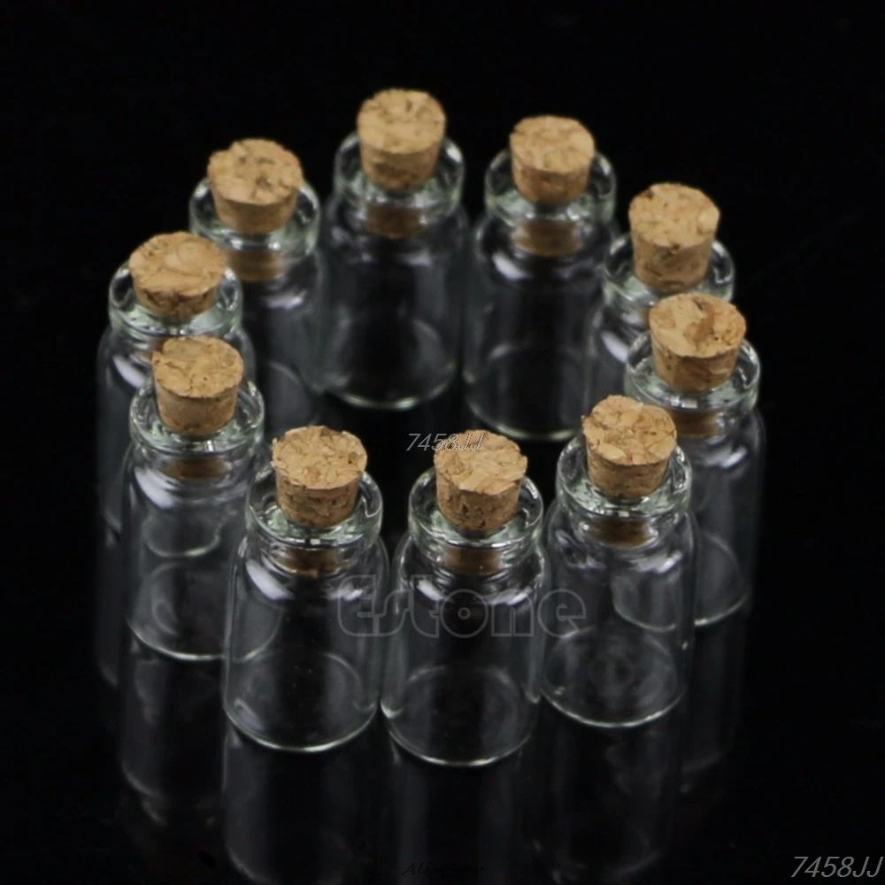 

10pcs 1ml 13*24mm Small Empty Clear Glass Bottles Vials with Cork Storage Crafts DropShip