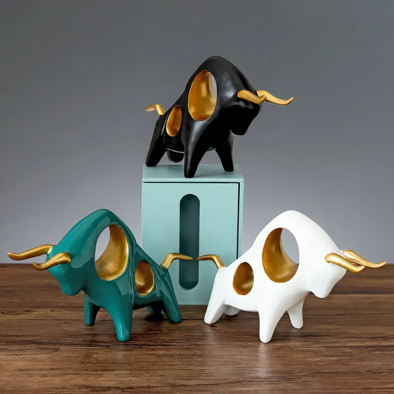 Taurus Figurine Sculpture Bull Statue Reisn Symbol of the year 2021 ox lucky figurine Animal Ox Home Decor | Дом и сад