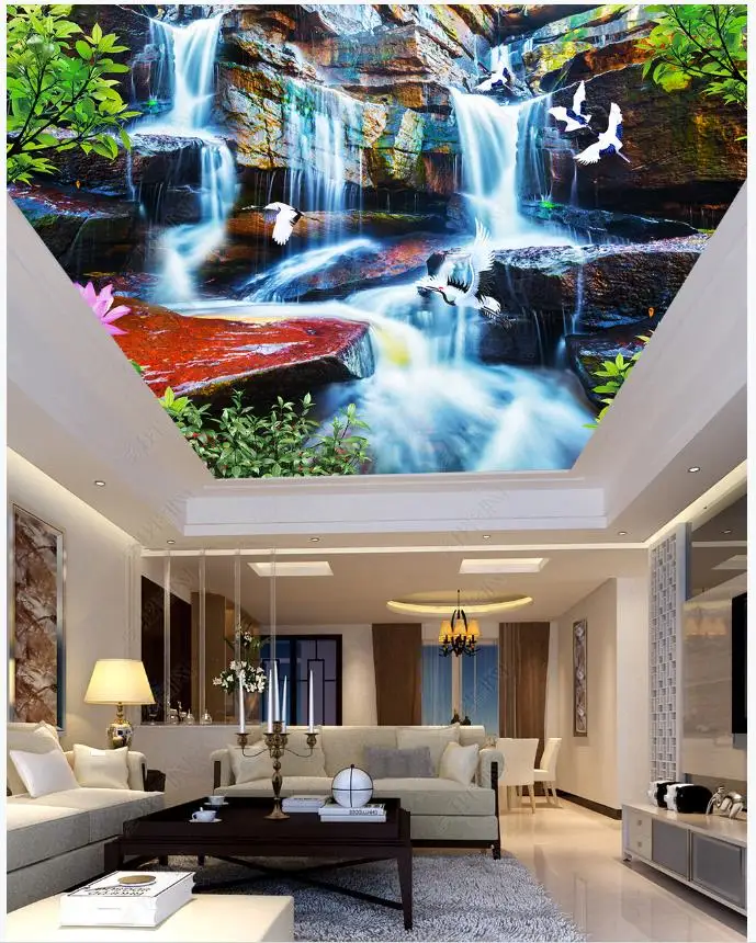 

Custom ceiling wallpapers 3d ceiling mural Landscape waterfall nature zenith mural atmospheric background wall papers home decor