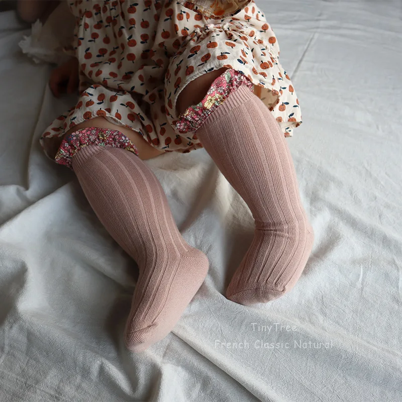 

Spring Autumn Winter Children's Striped Socks Floral Lace 1-4T Baby Boys Socks Long Tube Cotton Kids Socks Baby Girl Socks